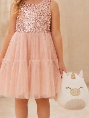 Girls Biscotti Collection Sequin Tulle Dress Size 6 + Plush Unicorn Gift Set